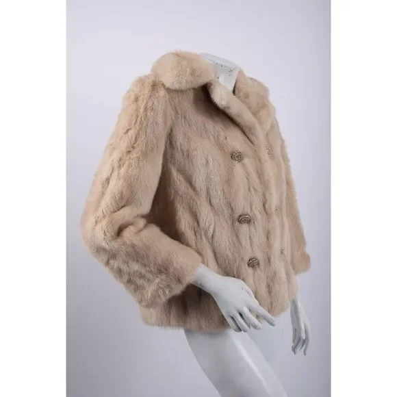 Vintage Cropped Rabbit Fur Blonde Jacket Coat - Picture 2 of 8